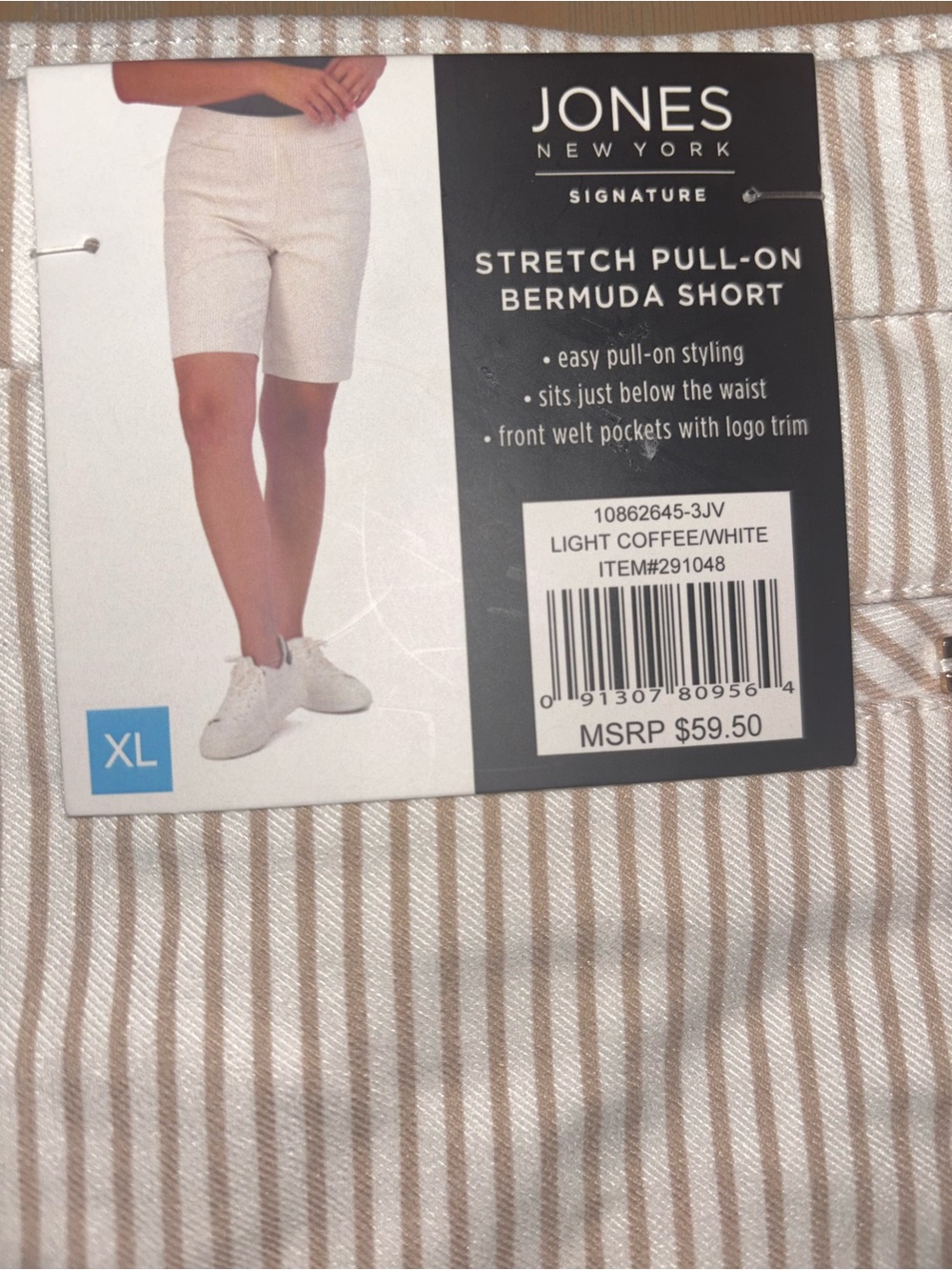 NWT Jones New York Stretch Pull On Bermuda Shorts Light Coffee White XL